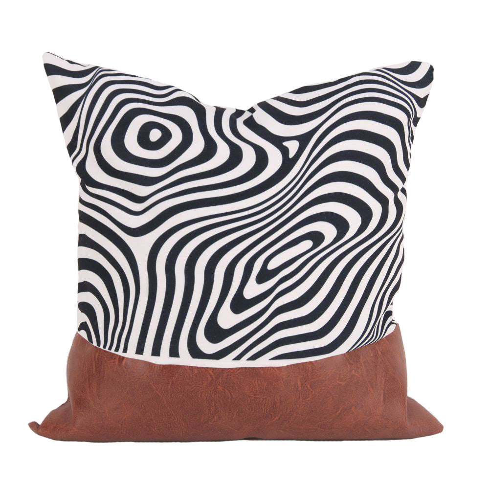 HKM-682451 Nordic PU Leather Geometric Stitching Pillow Cover - 45x45cm, Cotton Blend