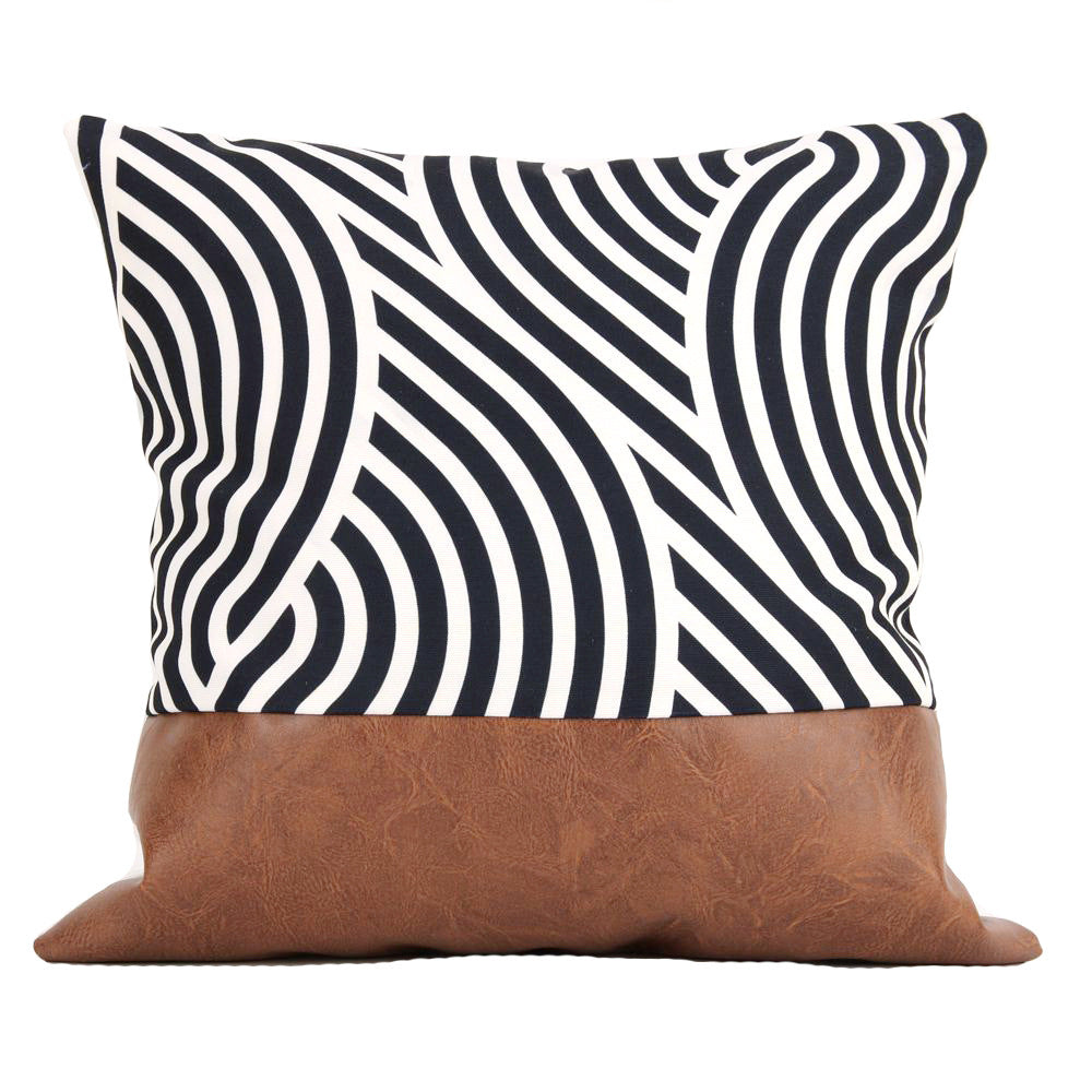 HKM-682451 Nordic PU Leather Geometric Stitching Pillow Cover - 45x45cm, Cotton Blend