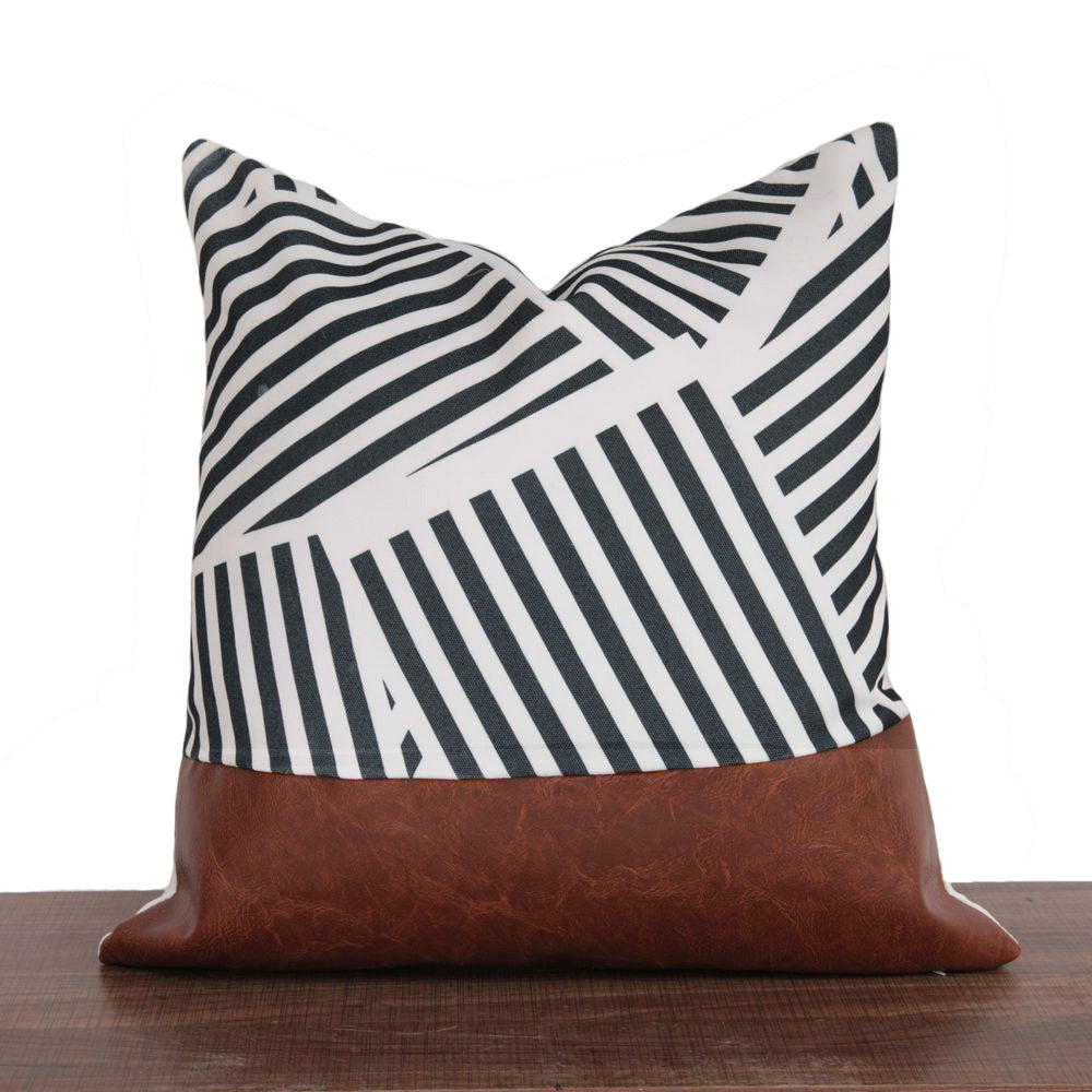 HKM-682451 Nordic PU Leather Geometric Stitching Pillow Cover - 45x45cm, Cotton Blend