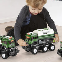 HKM-682579 Alloy Sanitation Truck Model with Pull Back Action, Light & Sound Features for Kids