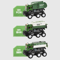 HKM-682579 Alloy Sanitation Truck Model with Pull Back Action, Light & Sound Features for Kids