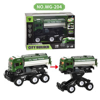 HKM-682579 Alloy Sanitation Truck Model with Pull Back Action, Light & Sound Features for Kids