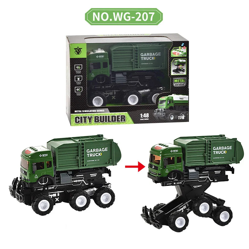HKM-682579 Alloy Sanitation Truck Model with Pull Back Action, Light & Sound Features for Kids