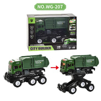 HKM-682579 Alloy Sanitation Truck Model with Pull Back Action, Light & Sound Features for Kids