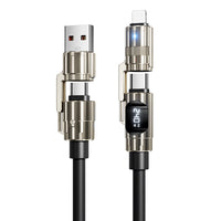 HKM-682579 Four-in-One 240W Super Fast Charge Data Cable with Lightning and TYPE-C Interfaces, 1.5m Silicone Construction