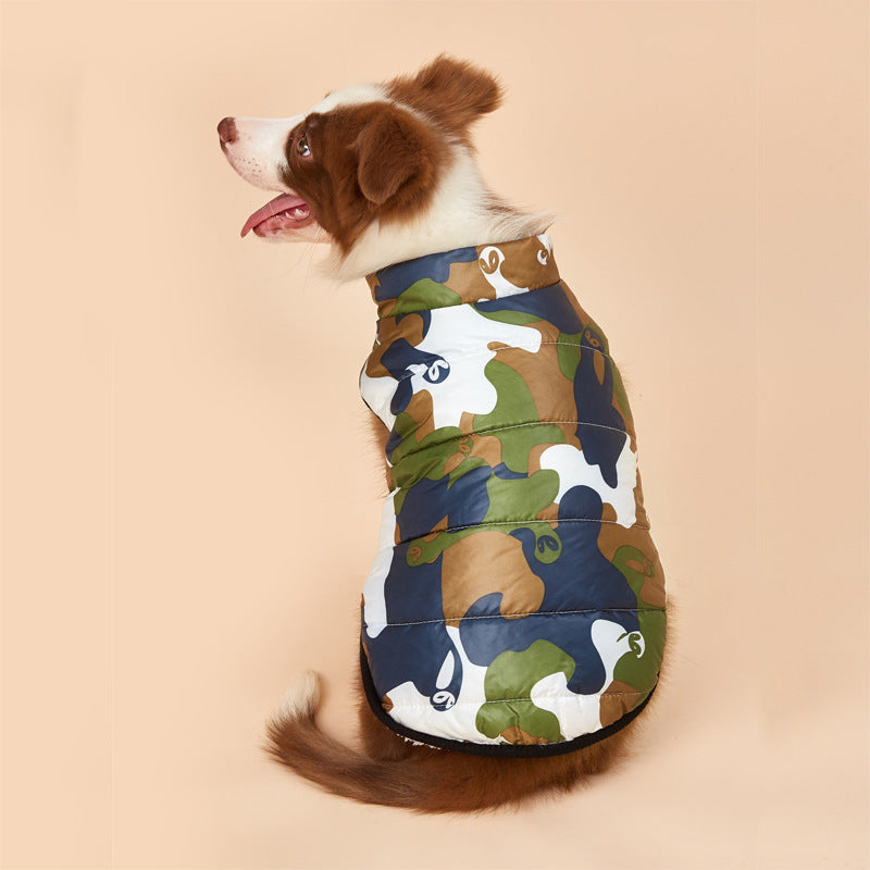 HKM-682643 Camouflage Plus Velvet Padded Jacket for Pets - Soft, Breathable Comfort in Green and Pink