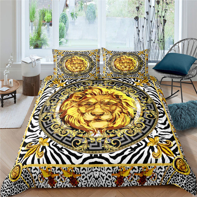 HKM-682643 European-Style Printed Linen Quilt Bedding Set with Duvet Cover and Pillow Cases