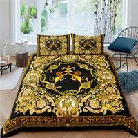 HKM-682643 European-Style Printed Linen Quilt Bedding Set with Duvet Cover and Pillow Cases