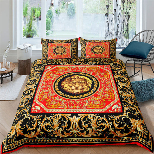 HKM-682643 European-Style Printed Linen Quilt Bedding Set with Duvet Cover and Pillow Cases