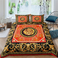 HKM-682643 European-Style Printed Linen Quilt Bedding Set with Duvet Cover and Pillow Cases