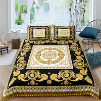 HKM-682643 European-Style Printed Linen Quilt Bedding Set with Duvet Cover and Pillow Cases