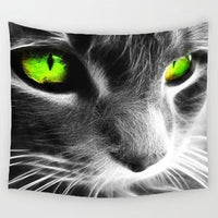 HKM-683027 Green-Eyed Cat Polyester Tapestry - European Style Wall Art