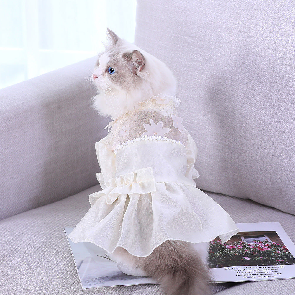 HKM-683091 Thin Cotton Polyester Spandex Skirt for Cats - Anti-Hair Loss Design, Flower Pattern, Multiple Sizes Available