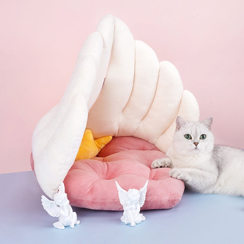 HKM-683155 Angel Wings Cat Nest Mat - Warm, Cozy Spring Sleeping Bed for All Seasons - Dual-Use Design, 52x52x50cm