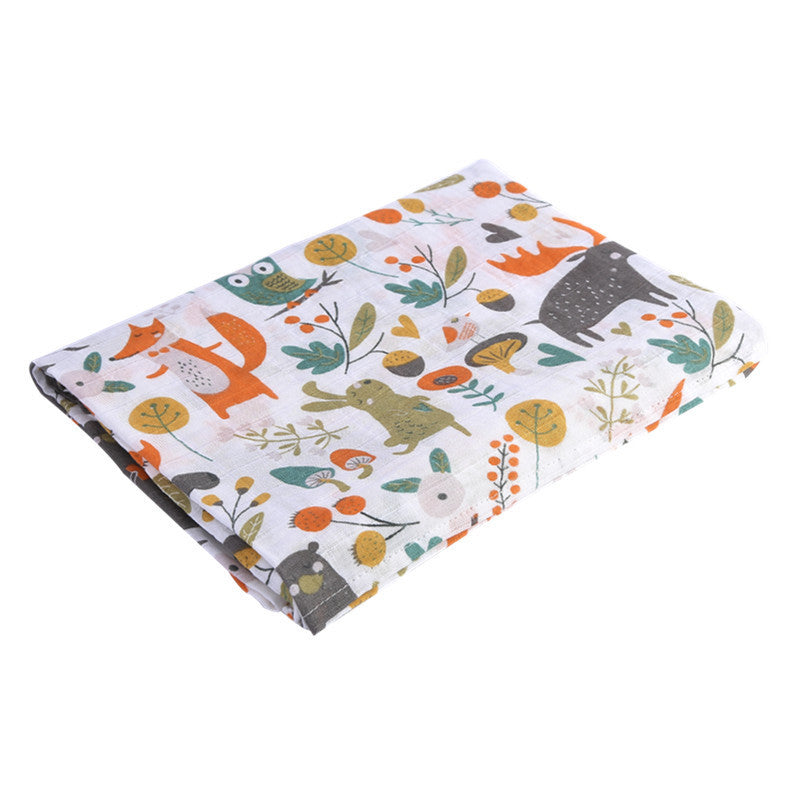 HKM-683155 Double Layer Cotton Baby Swaddle Quilt – Animal, Stripe, and Cartoon Patterns, 120x100 cm