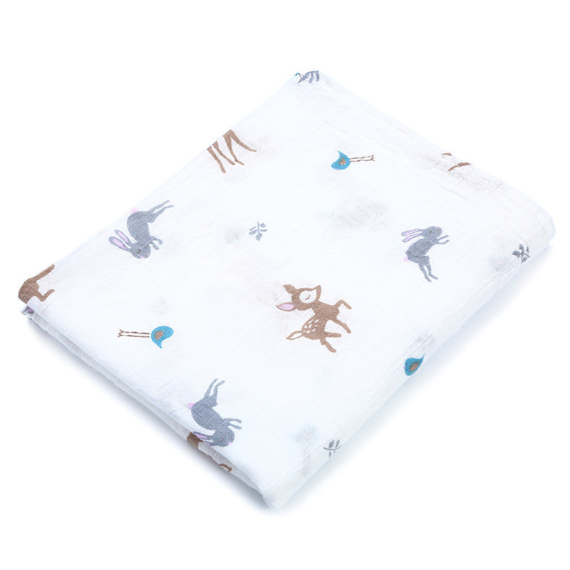 HKM-683155 Double Layer Cotton Baby Swaddle Quilt – Animal, Stripe, and Cartoon Patterns, 120x100 cm