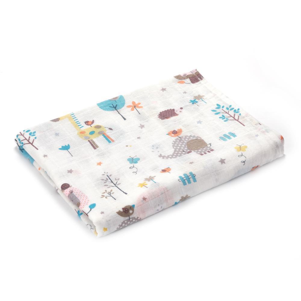 HKM-683155 Double Layer Cotton Baby Swaddle Quilt – Animal, Stripe, and Cartoon Patterns, 120x100 cm
