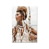 HKM-683475 Wild Boho Woman Grass Reed Modern Canvas Art - Decorative Rectangular Wall Painting