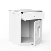 HKM-683475 Wooden Cat Litter Box Enclosure with Drawers and Indoor Side Table, White