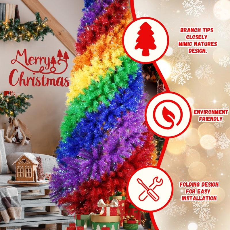 HKM-683603 Colorful Rainbow Artificial Christmas Tree – 6FT & 7.5FT Hinged PVC Spiral Design with 1248 & 1825 Branch Tips