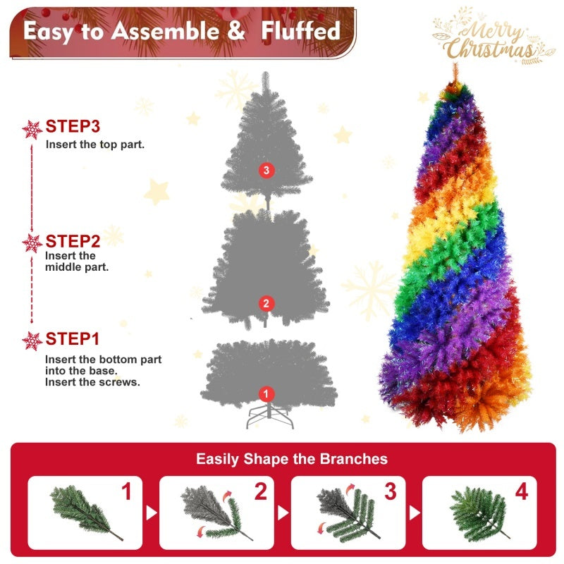 HKM-683603 Colorful Rainbow Artificial Christmas Tree – 6FT & 7.5FT Hinged PVC Spiral Design with 1248 & 1825 Branch Tips