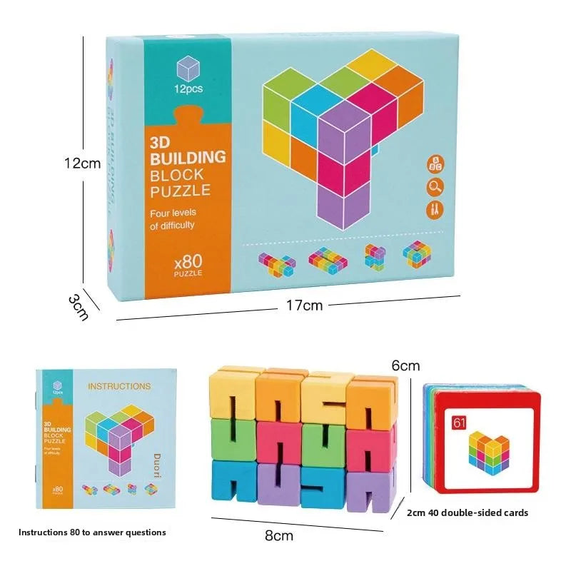 KTX-684051 3D Wooden Spatial Puzzle Building Blocks for Creative Shape Matching and Thinking Development