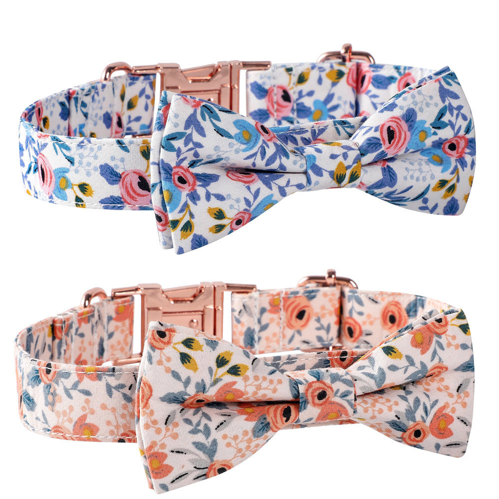 HKM-684179 Cotton Floral Rose Gold Buckle Dog Collar
