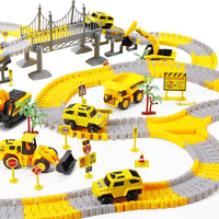 HKM-684435 Construction Race Track Set with Electric Vehicles - 239 to 345 Pieces Slot Toy for Ages 2 to 13