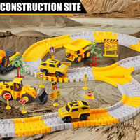 HKM-684435 Construction Race Track Set with Electric Vehicles - 239 to 345 Pieces Slot Toy for Ages 2 to 13