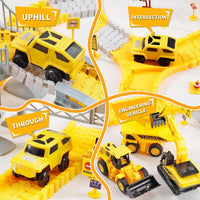 HKM-684435 Construction Race Track Set with Electric Vehicles - 239 to 345 Pieces Slot Toy for Ages 2 to 13