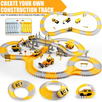 HKM-684435 Construction Race Track Set with Electric Vehicles - 239 to 345 Pieces Slot Toy for Ages 2 to 13