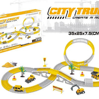 HKM-684435 Construction Race Track Set with Electric Vehicles - 239 to 345 Pieces Slot Toy for Ages 2 to 13