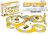 HKM-684435 Construction Race Track Set with Electric Vehicles - 239 to 345 Pieces Slot Toy for Ages 2 to 13