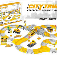 HKM-684435 Construction Race Track Set with Electric Vehicles - 239 to 345 Pieces Slot Toy for Ages 2 to 13