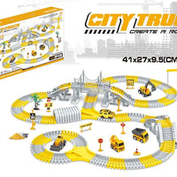 HKM-684435 Construction Race Track Set with Electric Vehicles - 239 to 345 Pieces Slot Toy for Ages 2 to 13