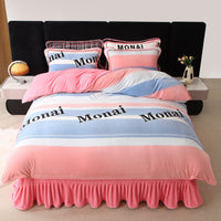 HKM-684627 Milk Fiber Modern Printed Four-Piece Bedding Set for 1.5m, 1.8m, and 2.0m Beds
