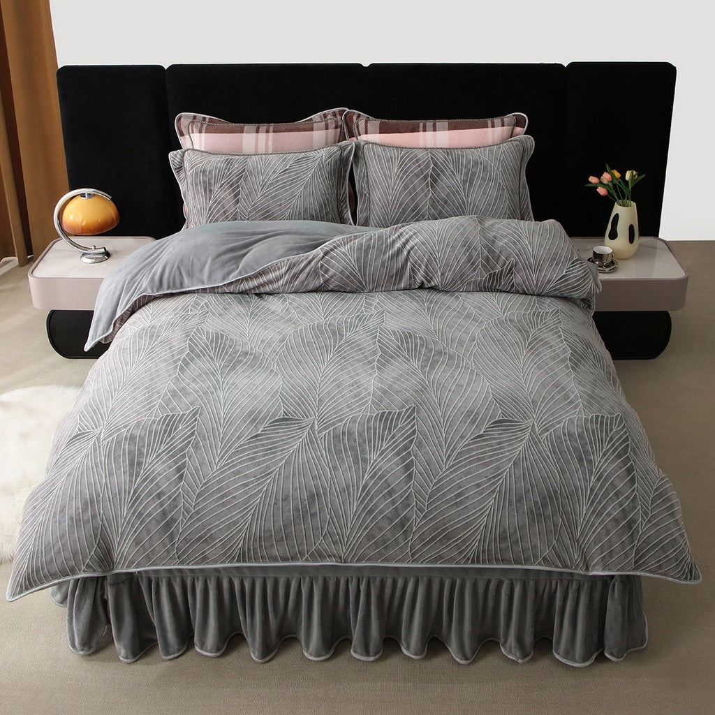 HKM-684627 Milk Fiber Modern Printed Four-Piece Bedding Set for 1.5m, 1.8m, and 2.0m Beds