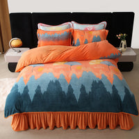 HKM-684627 Milk Fiber Modern Printed Four-Piece Bedding Set for 1.5m, 1.8m, and 2.0m Beds