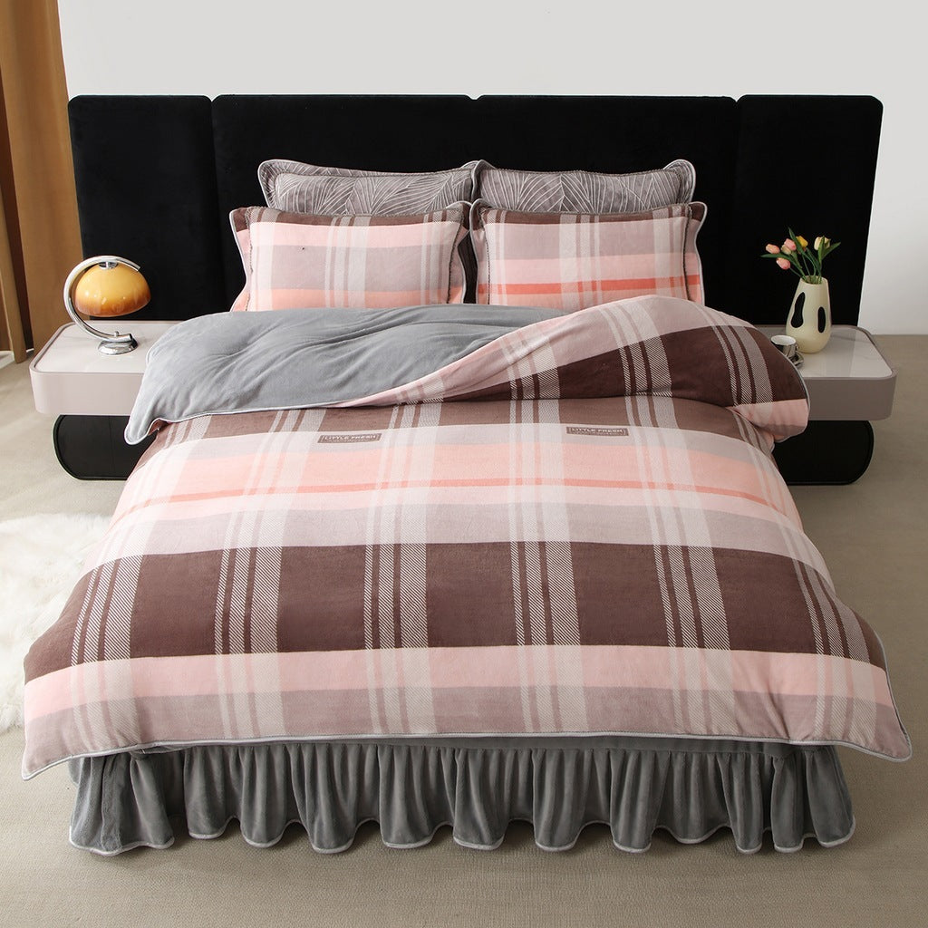 HKM-684627 Milk Fiber Modern Printed Four-Piece Bedding Set for 1.5m, 1.8m, and 2.0m Beds