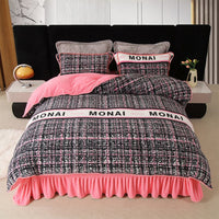 HKM-684627 Milk Fiber Modern Printed Four-Piece Bedding Set for 1.5m, 1.8m, and 2.0m Beds