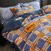 HKM-684627 Milk Fiber Modern Printed Four-Piece Bedding Set for 1.5m, 1.8m, and 2.0m Beds
