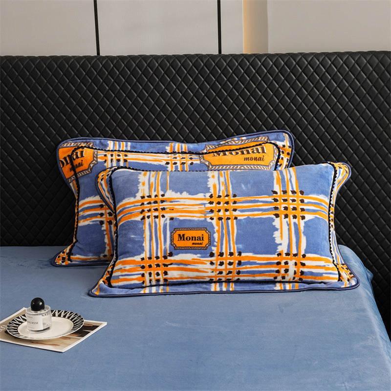 HKM-684627 Milk Fiber Modern Printed Four-Piece Bedding Set for 1.5m, 1.8m, and 2.0m Beds