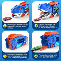 HKM-685267 Dinosaur Transporter Truck with Transforming T-Rex Diecast Vehicle for Kids Ages 2 and Up