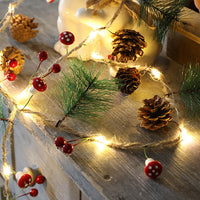HKM-685395 Warm White Pine Cone Star String Lights - 2M Length, 20 LED Bulbs, Battery Operated Decorative Lighting for Home and Shop