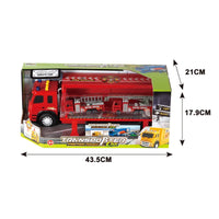 HKM-685587 Electric Light & Sound Red Friction Fire Truck Toy with 2 Die-Cast Cars for Kids 2-7 Years