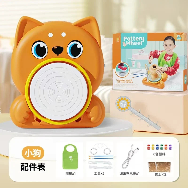 HKM-685779 Cartoon Animal Pottery Machine for Kids - Creative DIY Clay Turntable Toy