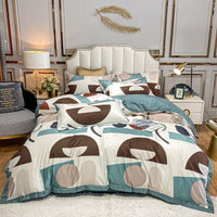 HKM-685779 Washed Silk Printed Four-Piece Bedding Set in Tencel Satin for Spring and Summer