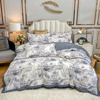 HKM-685779 Washed Silk Printed Four-Piece Bedding Set in Tencel Satin for Spring and Summer