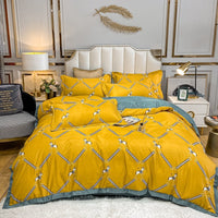 HKM-685779 Washed Silk Printed Four-Piece Bedding Set in Tencel Satin for Spring and Summer