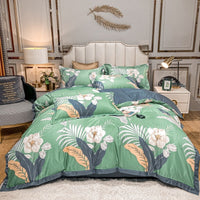 HKM-685779 Washed Silk Printed Four-Piece Bedding Set in Tencel Satin for Spring and Summer
